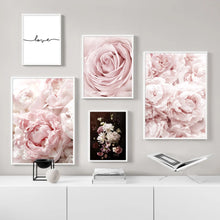 Laden Sie das Bild in den Galerie-Viewer, Wand Kunst Leinwand Malerei Rosa Blumen Rose Pfingstrose Minimalismus Zitate Nordic Poster Und Drucke Wand Bilder Für Wohnzimmer Dekor