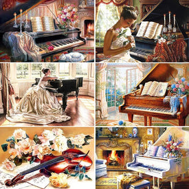 HUACAN 5d Diamond Painting Full Square Piano Diamond Embroidery Art Kits Flower Scenery Home Decoration