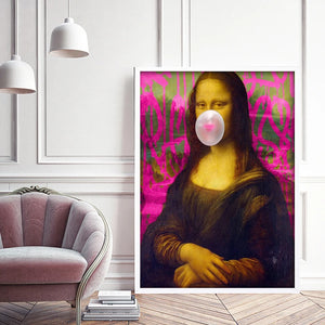 Nordic Style Mona Lisa White Bubble Gum Poster Wall Art Canvas Prints Painting Modular Pictures Living Room Modern Home Decor