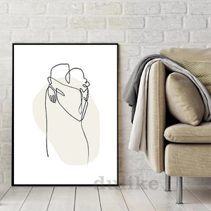 Couple Line Drawing Sketch Print Minimalist Abstract Wall Art Canvas Painting Black White Picture Nordic Poster Bedroom Decor