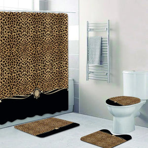Девичья розовая лента с леопардовым принтом, занавеска для душа и набор ковриков для ванной, современные занавески для ванной с гепардом и леопардовым принтом для ванной комнаты, домашний декор