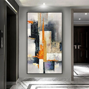 Pintura al óleo con textura grande pintada a mano, cuadro artístico de pared geométrico POP abstracto moderno, decoración Vertical para sala de estar, porche y entrada