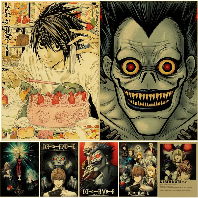 Pósteres de Death Note de Anime, Manga Ryuk, pegatina de papel Kraft Retro, decoración Vintage para habitación, hogar, Bar, cafetería, pinturas artísticas de pared estéticas