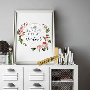 Joshua As For Me And My House Bible Verse Wall Art Poster Scripture Quotations Canvas Painting Floral Print Wall Picture Decor