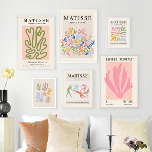 Pósteres nórdicos e impresiones de hojas coloridas de Coral Matisse chica abstracta, cuadro sobre lienzo para pared, imágenes para decoración para sala de estar