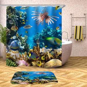 Cortina de ducha de peces tropicales, tortuga submarina, cortinas de baño impermeables para baño, bañera, cubierta de baño, ganchos grandes y anchos de 12 Uds.