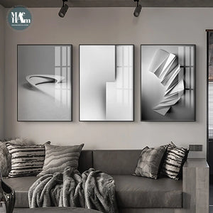 Arte de pared espacial geométrico blanco y Negro Nórdico, póster en lienzo, impresiones de pintura, imágenes de líneas abstractas para decoración moderna de sala de estar