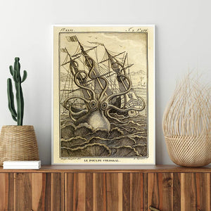 The Colossal Octopus Vintage Poster Canvas Painting Le Poulpe Colossal 1801 Retro Prints Kraken Sea Monster Picture Wall Decor