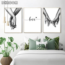 Load image into Gallery viewer, Black White Style Sweet Love Wall Art Canvas Poster Minimalist Hand in Hand Print Painting Picture for Living Room Bedroom Decor