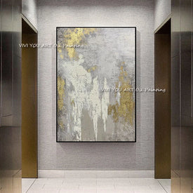 L'alta qualità dipinta a mano bianco grigio dorato immagine astratta moderna originale pittura a olio spessa disegno artistico su tela per la casa