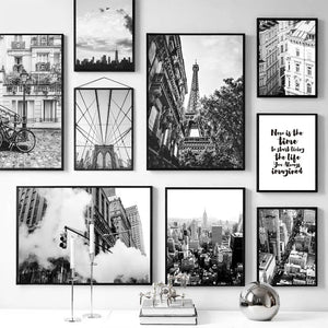 Wall Art Canvas Painting Black White Paris Tower Brooklyn Bridge Nordic Posters And Prints Wall Pictures For Living Room Decor