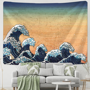 Tapiz colgante con estampado de ondas Kanagawa japonesas, tapices para colgar en la pared del sol, colcha bohemia, estera de Yoga, manta