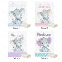 Carica l&#39;immagine nel visualizzatore della Galleria, LVYZIHO Coperta per bambino personalizzata con nome personalizzato Coperta per ragazzo/ragazza con strisce di elefante rosa blu - Coperta 30x40 /48x60 /60x80 pollici