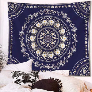 Bohemian Mandala Tapestry, Wall Hanging, Yellow Endless Flowers, Hippie Wall Carpets, Dorm Decor, Psychedelic Tapestry