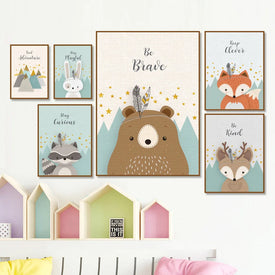 Bär Kaninchen Fuchs Hirsch Kindergarten Wand Kunst Leinwand Malerei Cartoon Nordic Poster Und Drucke Wand Bilder Mädchen Junge Kinder Zimmer decor