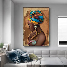 Laden Sie das Bild in den Galerie-Viewer, Afrika Wandkunst Leinwand Malerei Schwarze Frau Poster und Drucke Wandbilder für Wohnzimmer Dekoration Moderne Wohnkultur Cuadro