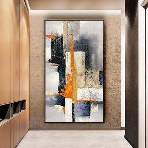 Pintura al óleo con textura grande pintada a mano, cuadro artístico de pared geométrico POP abstracto moderno, decoración Vertical para sala de estar, porche y entrada