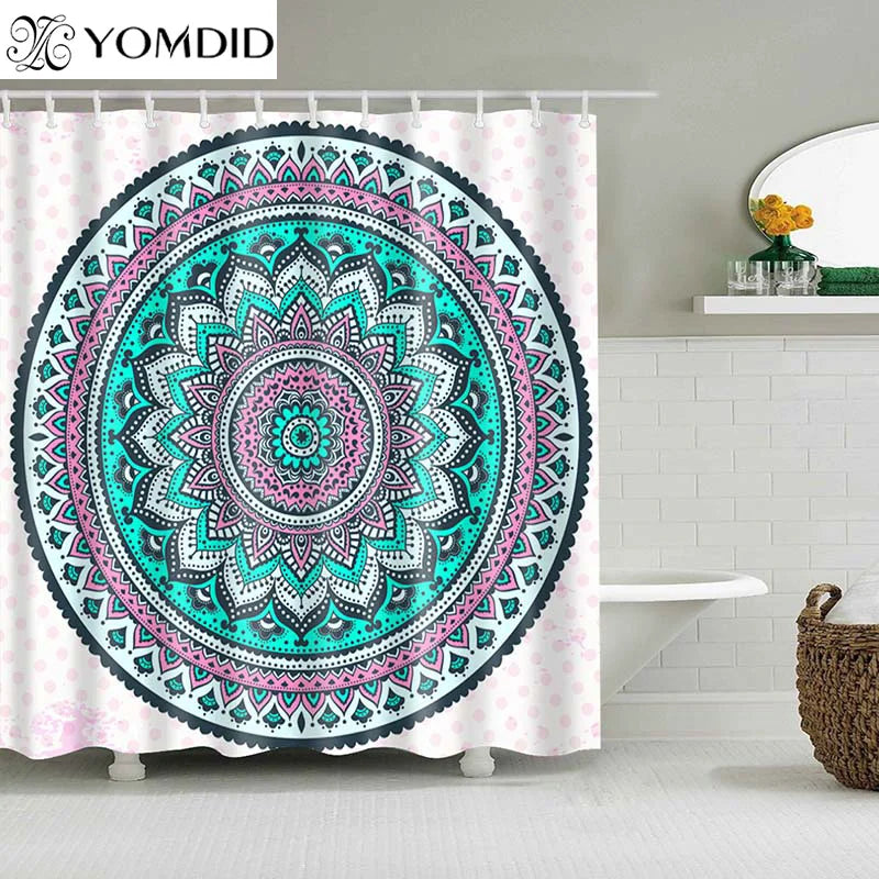 Indischer Mandala-Duschvorhang mit Blumenmuster, geometrisch, böhmische Badezimmervorhänge, Duschwandbehang, geometrische Duschvorhänge