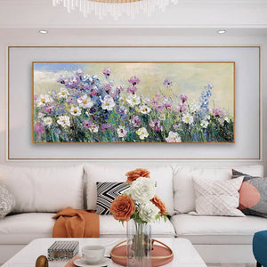 Large Abstract Floral Wall Painting, Modern Wall Art, Canvas Pictures, Handmade wildflowers Oil Painting, Living Room Wall Decor