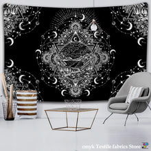 Charger l&#39;image dans la galerie, Blanc noir soleil lune Mandala tapisserie tenture murale céleste tapisserie Hippie mur tapis dortoir décor psychédélique tapisserie