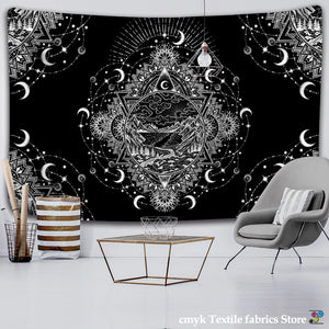 White Black Sun Moon Mandala Tapestry Wall Hanging Celestial Wall Tapestry Hippie Wall Carpets Dorm Decor Psychedelic Tapestry