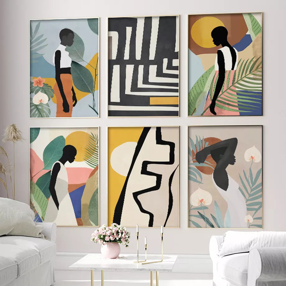 Cuadro sobre lienzo para pared carteles nórdicos e impresiones de imágenes de pared para decoración del hogar y sala de estar con hojas de flores africanas abstractas