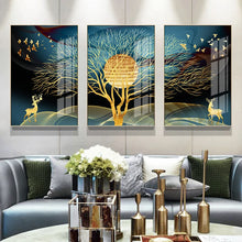 Load image into Gallery viewer, Golden Abstract Deer Tree Bird Wall Art Canvas Painting Nordic Posters and Prints Decorative Pictures for living Room Home Decor