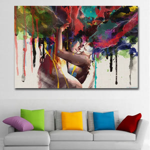 Abstract Couple Hugging Together Love Kiss Oil Painting on Canvas Posters and Prints Cuadros Wall Art Pictures For Living Room