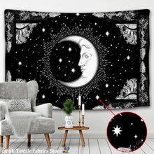 Carica l&#39;immagine nel visualizzatore della Galleria, Arazzo mandala bianco nero sole e luna arazzo appeso a parete tarocchi hippie tappeti da parete dormitorio decorazione coperta