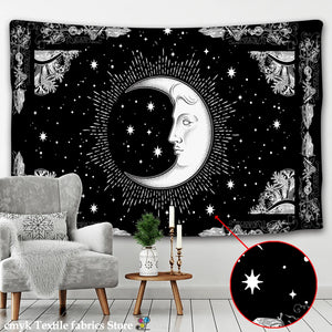 Tapiz de Mandala, tapiz de sol y luna blanco y negro, tapiz colgante de pared de Tarot Hippie, alfombras de pared, manta decorativa para dormitorio