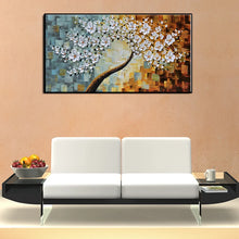 Cargar imagen en el visor de la galería, Hand painted abstract oil painting thick oil white flowers wall decor hanging picture for living room home decoration no framed