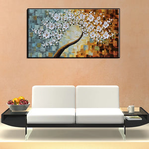 Hand painted abstract oil painting thick oil white flowers wall decor hanging picture for living room home decoration no framed