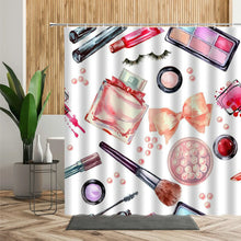 Carica l&#39;immagine nel visualizzatore della Galleria, Pink Fashion Flowers Shower Curtains Perfume Bottle High Heel Cosmetics Girl Bedroom Curtain Set Fabric Waterproof Bath Curtain