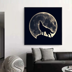 Abstarct Black White Wolf Luminous Moon  Wild Animal Canvas Painting Posters Print Wall Art Pictures for Living Room Home Decor
