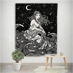 Mandala Tapestry, Black and White Sun and Moon Tapestry Wall Hanging, Divination Tapestry, Hippie Tapestry , Home Background Dec