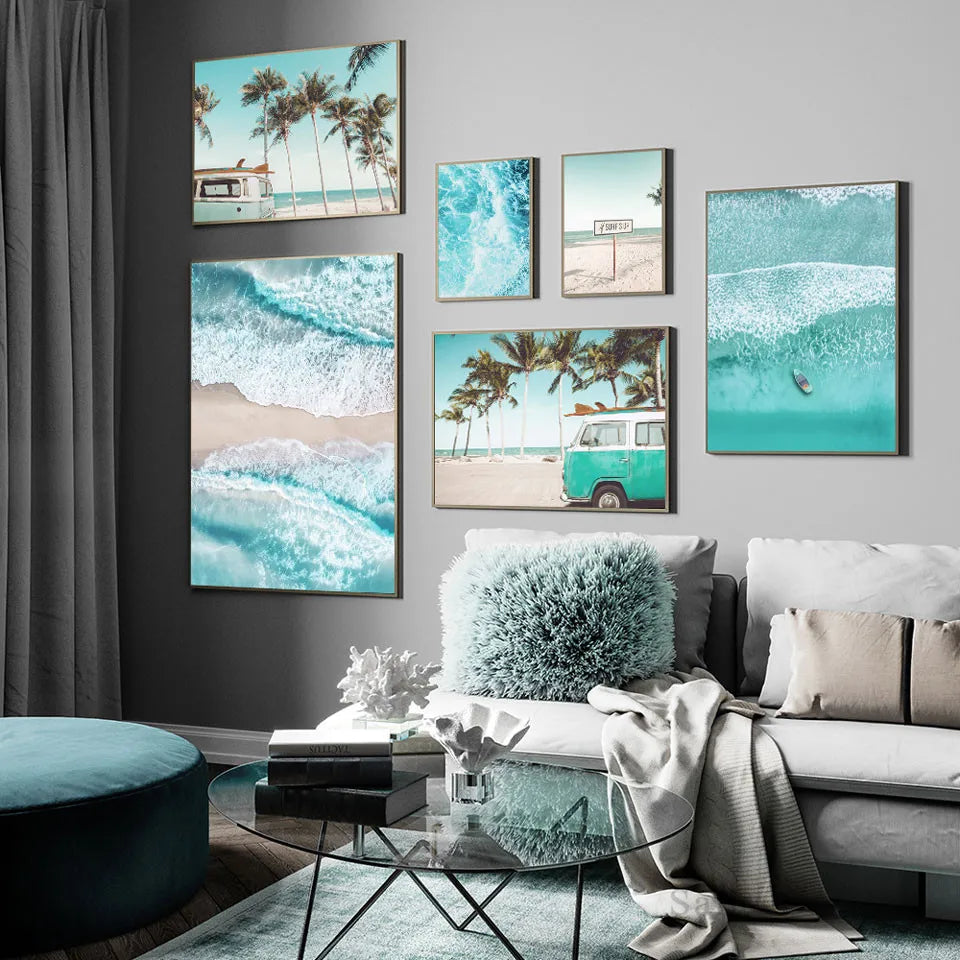 Pinturas interiores de paisaje de decoración escandinava, impresiones modernas para el hogar, arte de pared Tropical de playa de mar, imágenes en lienzo, póster nórdico