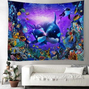 Tapestry cartoon hanging cloth background underwater world home decoration blanket dolphin wall hanging kawaii bedroom decoratio