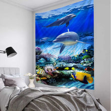 Carica l&#39;immagine nel visualizzatore della Galleria, Arazzo cartone animato appeso panno sfondo mondo sottomarino decorazione domestica coperta delfino appeso a parete decorazione camera da letto kawaii