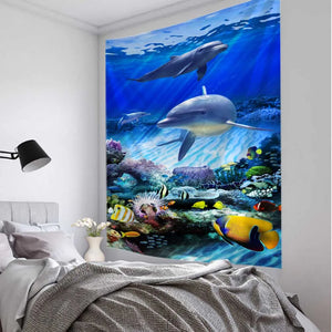 Tapestry cartoon hanging cloth background underwater world home decoration blanket dolphin wall hanging kawaii bedroom decoratio