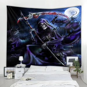 Halloween Tapestry Art Deco Blanket Curtain Hanging Home Bedroom Living Room Decoration Skull Grim Reaper Decoration Tapestry