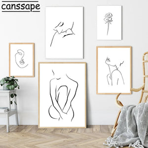 Pósteres de línea abstracta para mujer, cuadro sobre lienzo para pared minimalista, dibujo de línea, imágenes de pared nórdicas para decoración para sala de estar