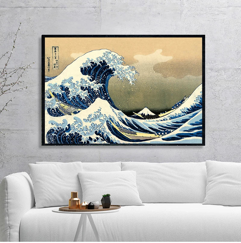 La gran ola de Kanagawa Ukiyoe, arte japonés, lienzo de pared Vintage, pintura famosa, cuadro decorativo para sala de estar
