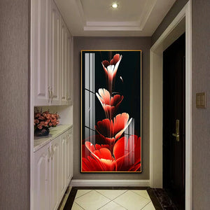 Póster abstracto de hojas y flores rojas y negras, arte nórdico, pintura en lienzo de plantas, imagen de pared moderna de lujo para decoración para sala de estar