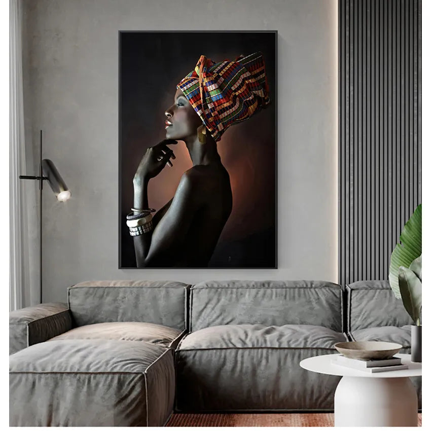 Scandinavian Wall Art Picture for Living Room African Woman Indian Headband Portrait Canvas Painting Posters and Prints