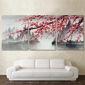 3 Panel Chinese Style Plum Wall Art Canvas Painting Modern Home Decoration Abstract Landscape Posters Prints For Living Room