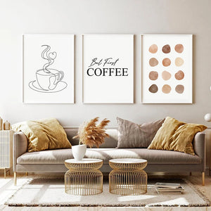 Póster de dibujo de línea de café abstracto, pintura en lienzo minimalista nórdica en blanco y negro, imágenes artísticas impresas para pared, decoración de cocina y cafetería
