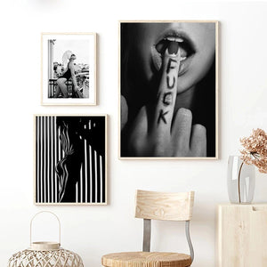 Póster de fotografía en blanco y negro, decoración del hogar, cuadro sobre lienzo para pared, estampado de figura de mujer a la moda para imagen para dormitorio nórdico