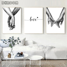 Load image into Gallery viewer, Black White Style Sweet Love Wall Art Canvas Poster Minimalist Hand in Hand Print Painting Picture for Living Room Bedroom Decor