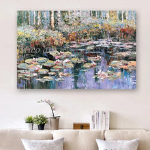 Carica l&#39;immagine nel visualizzatore della Galleria, Moderno 100% dipinto a mano Monet Fiore di loto Riproduzione della pittura a olio Su tela Wall Art Dipinti senza cornice Immagine della parete Opere d&#39;arte
