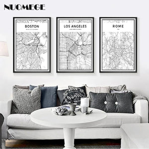 Mapa de ciudades del mundo en blanco y negro, arte de pared de Nueva York, Tokio, París, póster en lienzo, impresiones, pinturas de estilo nórdico, imagen para sala de estar